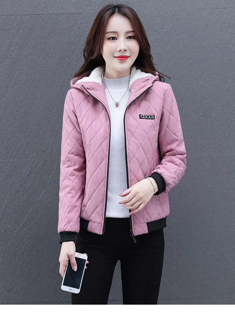 2020年冬季新款加绒外套女韩版保暖连帽棉衣