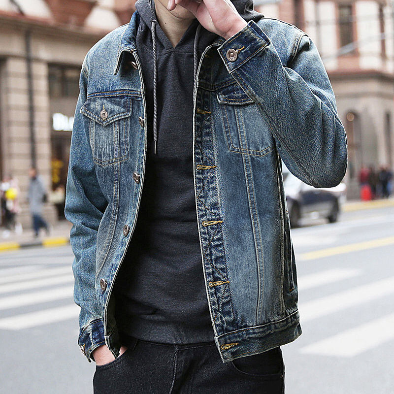 牛仔衣秋冬加绒潮流百搭牛仔外套男潮帅气宽松男士夹克情侣装