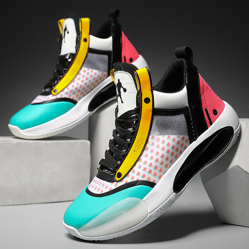 乐登★aj34篮球鞋糖果色拼色球鞋全明星战靴高帮情侣鞋子潮流