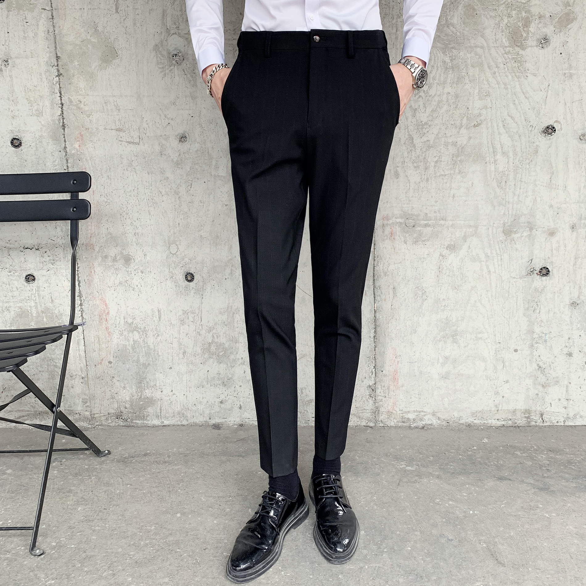 新英伦修身条纹西裤男长裤职业休闲西服裤休闲百搭1012-k808-p70