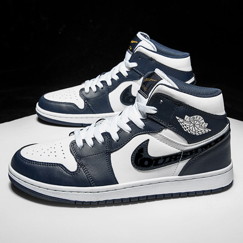 华永盛鞋业-aj男鞋真皮高帮影子灰黑曜石运动板鞋 莆田高品质