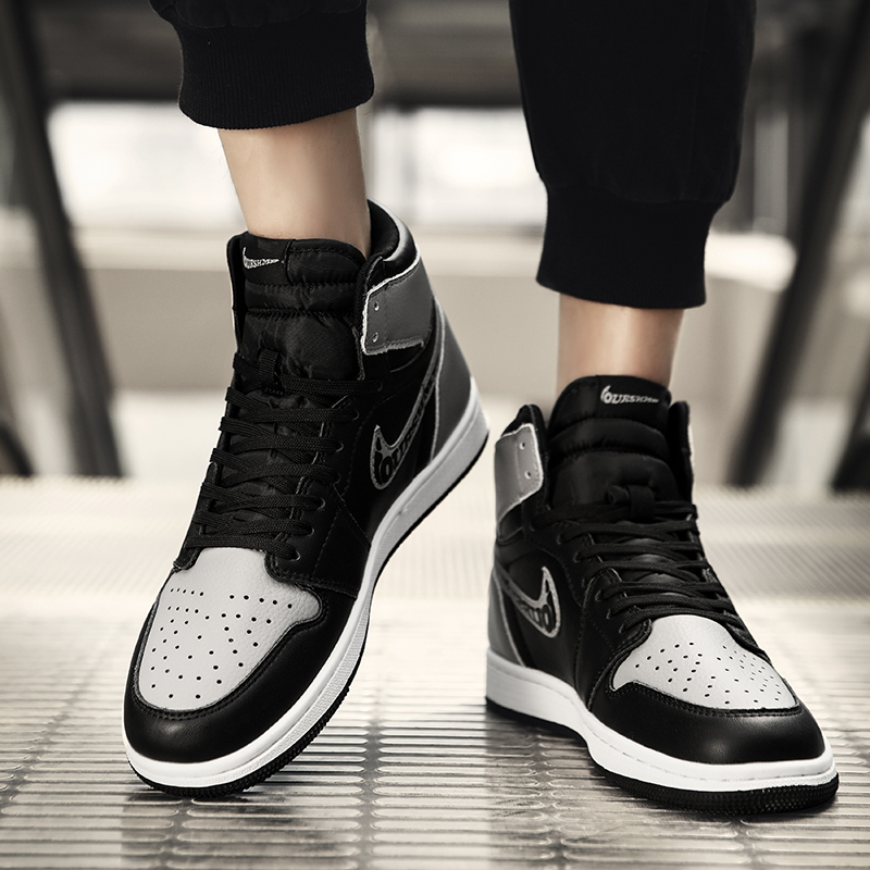 华永盛鞋业-aj男鞋真皮高帮影子灰黑曜石运动板鞋 莆田高品质