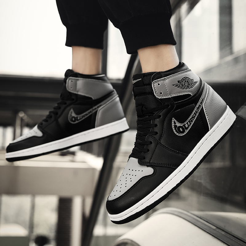 华永盛鞋业-aj男鞋真皮高帮影子灰黑曜石运动板鞋 莆田高品质