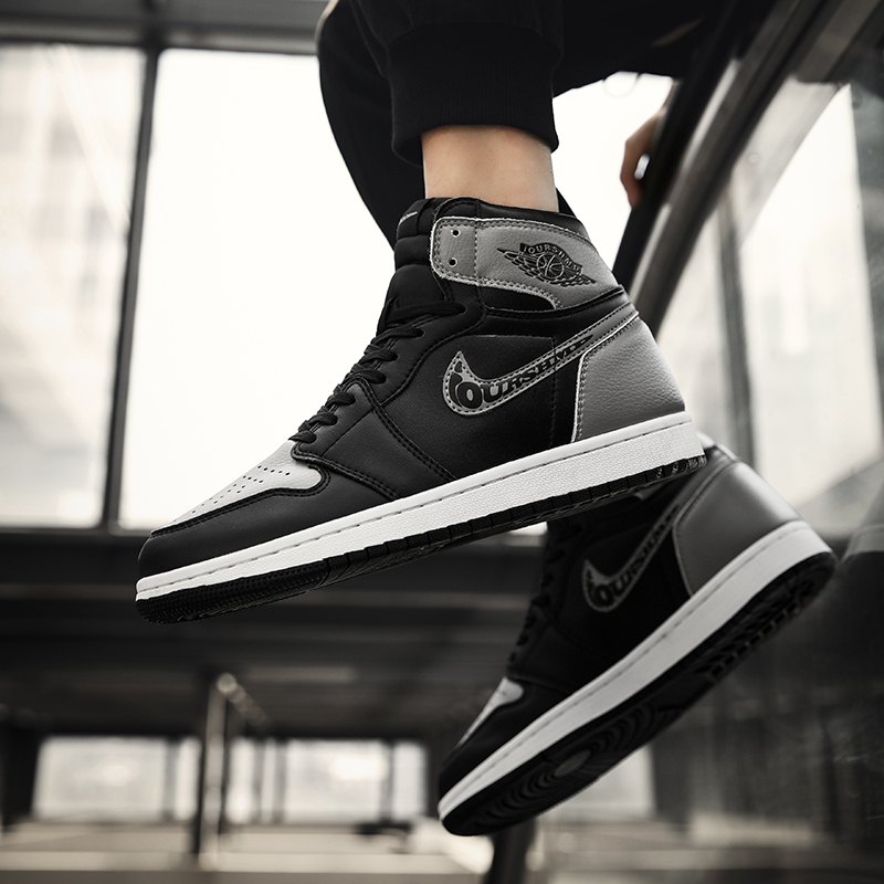 华永盛鞋业-aj男鞋真皮高帮影子灰黑曜石运动板鞋 莆田高品质