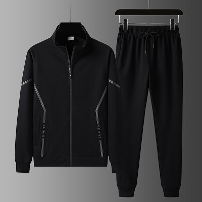 春秋男女休闲运动套装立领开衫95棉大码跑步运动服时尚两件套