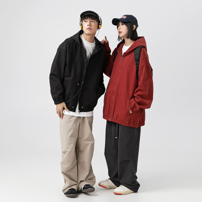 美式复古水洗连帽夹克外套男女秋季潮牌情侣装跑量款可二开