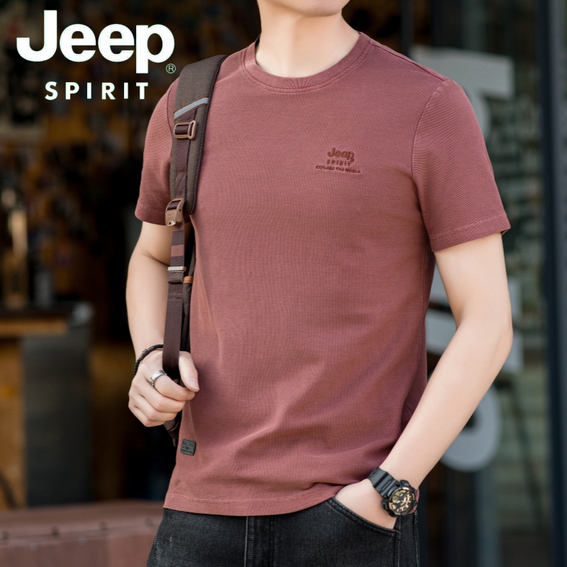 2024吉普Jeep spirit春季新款圆领件染纯棉珠地棉半袖T恤 