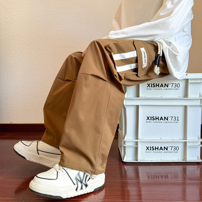 2023新款黑色工装裤男士春秋款宽松直筒大码加肥加大多口袋秋季休闲长裤子