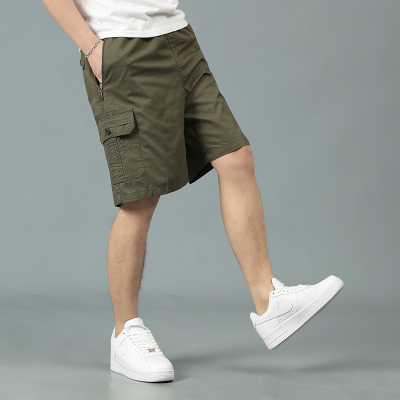 新款男士夏季宽松大码数多袋男士五分裤棉质水洗侧边拉链工装休闲短裤男