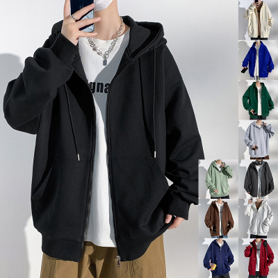 凡卡彬【档口现货】美式大码300克重磅开衫纯色多色公版可二开港风宽松开衫连帽卫衣情侣夹克男春秋外套