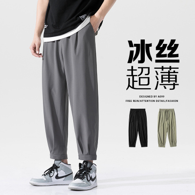 深度库存抖音爆款休闲裤男2025夏季新款港风情侣九分裤超薄速干冰丝裤束脚宽松空调裤