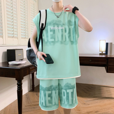 【逸品源】YPY-9006-P45 夏季潮流印花日系背心套装男宽松百搭运动休闲设计感