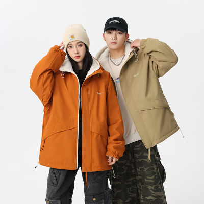 【控价99.9】连帽棉服夹克羊羔绒潮流户外两面穿冲锋衣男女外套防风防水登山运动加厚棉衣上衣