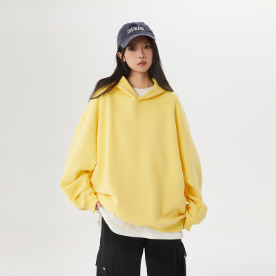 宽松休闲纯色连帽重磅基础款卫衣男女秋季新款百搭情侣上衣
