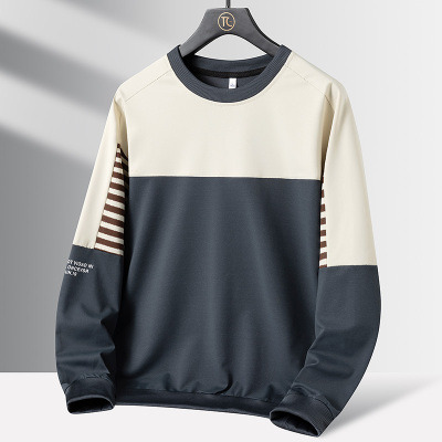 秋季新款拼接卫衣男宽松套头长袖t恤撞色上衣男士卫衣立领内搭潮