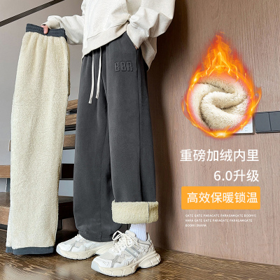 羊羔绒裤子男生冬季2024新款加绒加厚男士休闲棉裤加绒加厚秋冬款直筒卫裤