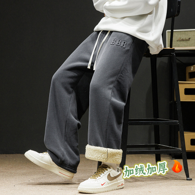 羊羔绒裤子男生冬季2024新款加绒加厚男士休闲棉裤加绒加厚秋冬款直筒卫裤