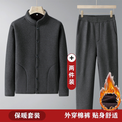 秋冬新款中老年棉衣套装 加绒加厚棉衣男 爸爸装加厚棉服 保暖棉袄套装外套 棉裤