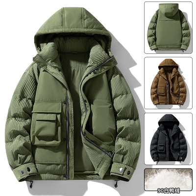 2024年新款设计感羽绒服男士假两件连帽短款工装外套户外防寒服