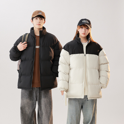 冬季新品立领棉衣男加厚面包服男女款简约撞色潮牌保暖棉服棉袄北面立领棉服