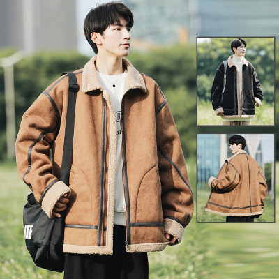 冬季新款主推麂皮绒加毛夹克男装男女款翻领夹克外套潮牌宽松百搭外套
