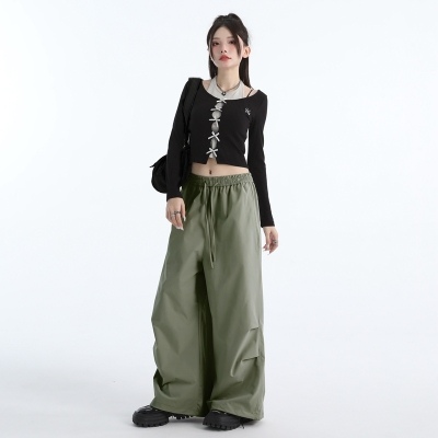 【厂家高品质现货】2025新款拖地裤时尚潮流阔腿休闲裤男女同款运动裤宽松百搭纯色大裤脚