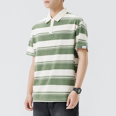 【柏林服饰】男士夏季新款POLO衫休闲宽松上衣翻领条纹短袖男装