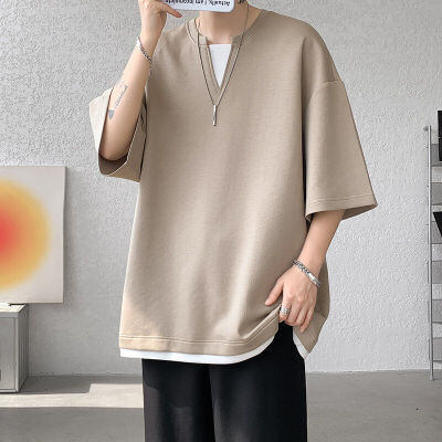 8XL-M 特大码短袖男假两件五分袖高品质空气层宽松上衣DX321P35