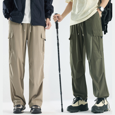 【15万件现货】夏季冰丝军绿色工装裤男青少年防泼水休闲大码美式束脚冲锋裤户外山系伞兵裤情侣款
