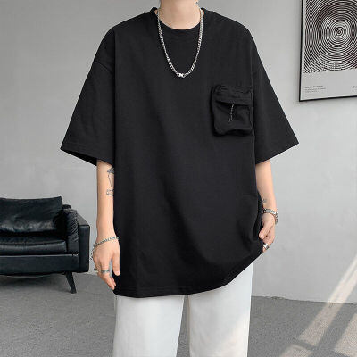 8XL-M 重磅！特大码纯色宽松短袖T男口袋T恤五分袖上衣DX325P45