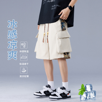 美式国潮刺绣工装短裤夏季男款马裤设计感小众休闲宽松五分裤大码