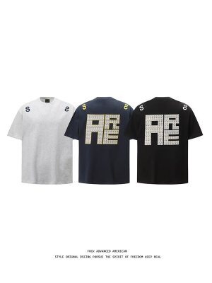 2025新款夏季刺绣短袖t恤男ins潮牌欧美嘻哈风圆领打底衫上衣