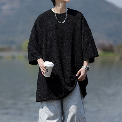 8XL-M 特大码短T恤泡泡袖肌理感冰丝短袖衬衫上衣五分袖DX322P25
