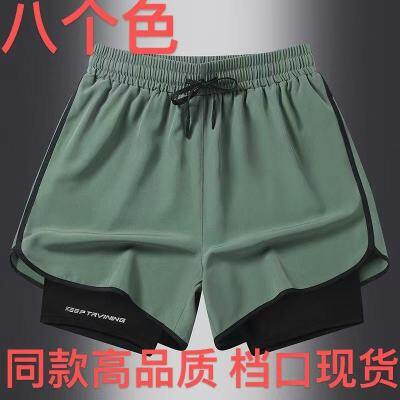 档口现货厂家直销夏季男女同款运动跑步短裤马拉松田径美式速干内衬假两件训练三分裤男