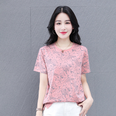 新款高品质公版+印花时尚圆领透气纯棉短袖t恤女2025新款夏季女士洋气百搭修身短袖上衣