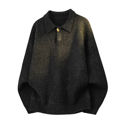 3D原创版权【工厂主推】秋冬翻领l针织毛衣男士慵懒风线衣外套宽松内搭打底可外穿套头上衣高品质