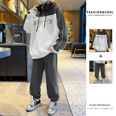 2025新款青少年春秋季连帽卫衣男套装初高中大学生运动休闲潮流衣服