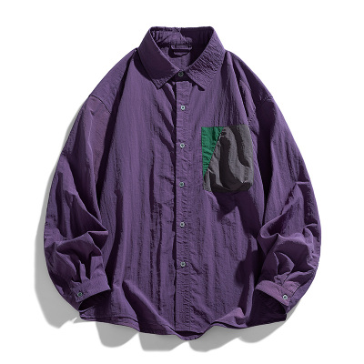 2025秋季新款长袖衬衣中性风撞色时尚百搭潮牌衬衫外套 可二开