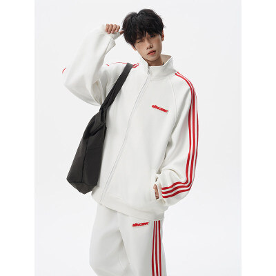 8XL-M条纹撞色开衫新年红卫衣运动套装潮牌运动服校园风TZ114P118