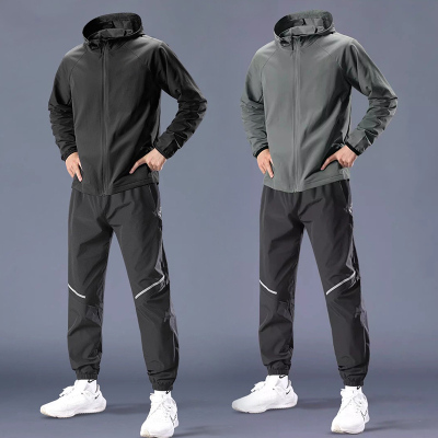 力通原创运动套装男秋季跑步训练服速干衣外套健身衣服新款专用秋冬装备 中青年连帽外套 
