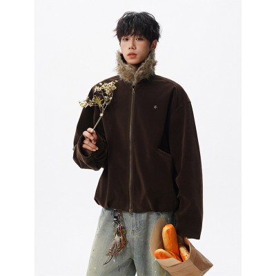 毛领仿麂皮夹克男复古绒感外套高级感短款上衣 JK1332-P128