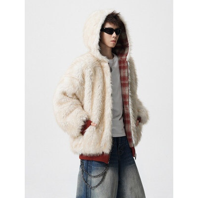 双面穿格子棉衣男连帽棉服男美式座山雕加绒保暖棉袄 MY1709-P128