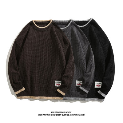 工装日系复古华夫格粗毛线毛衣男秋冬阿美咔叽针织衫