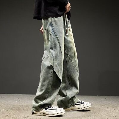 重磅直筒牛仔裤男春季复古水洗休闲老爹裤美式高街宽松阔腿工装裤