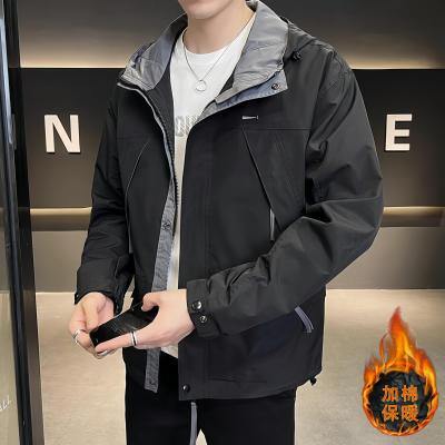 { 抖音爆款 }    高端工装外套男士春秋季2026新款潮牌痞帅连帽冲锋衣夹克男款冬装加棉加厚