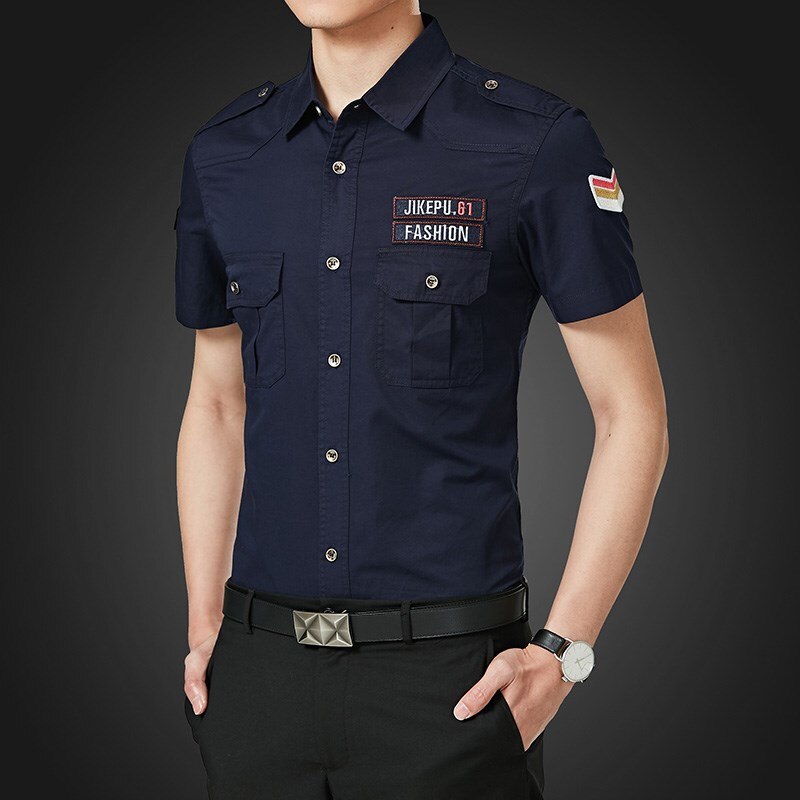 【彬格仕】夏季新款军装短袖衬衫